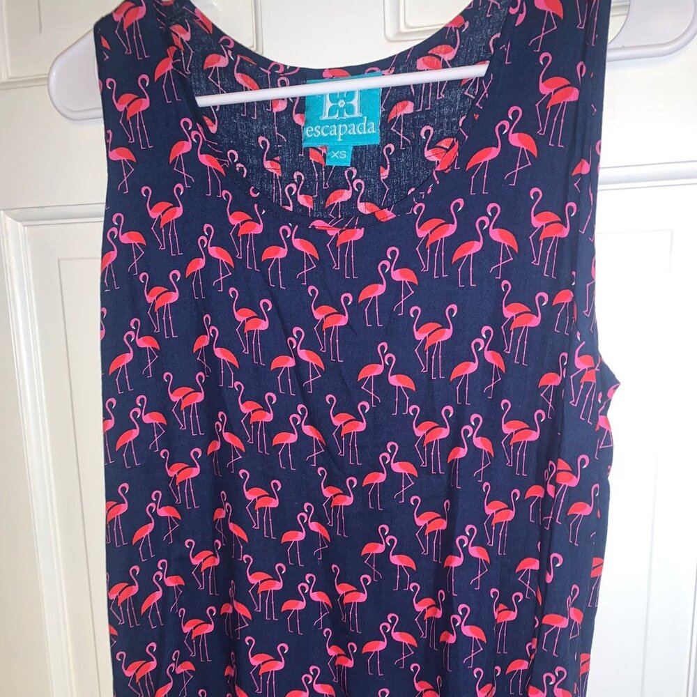 Escapada Flamingo Print Sleeveless Blouse Tank Top Shirt Blue Pink Women's XS